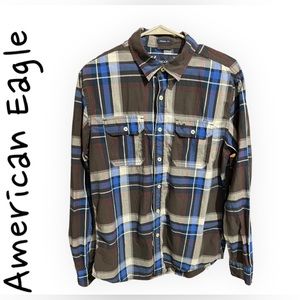 American Eagle Athletic Fit Long Sleeve Button Down Shirt Men’s Size Large